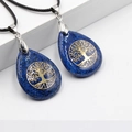 Lapis blue teardrop stone necklace with golden tree of life charm and black woven cord - Lapis Lazuli With Black Braided Rope