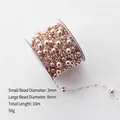 Rose gold 10m Christmas bead chain with 3mm and 8mm pearls for DIY tree decor - Champagne Fishing Line Beads 10m