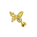 Detailed macro view of a gold butterfly stud earring with sparkling zircon inlays - Gold Zircon Butterfly