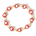 Handmade evil eye beaded bracelet with red heart charms and gold accents for luck - Red White Heart Gold Bead (QT-B24050801A)