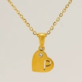 Collana a cuore in oro 18k con zircone incastonato e ciondolo lettera P traforato - Lettera P