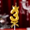 Golden number 3 birthday candle with mini crown and metallic bow decoration - Crown Bow Golden Number 3 Candle
