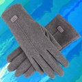 Gants d'hiver gris en maille avec écran tactile et doublure polaire chaude pour le cyclisme - Étiquette en Cuir Femme - Poil de Lapin Gris