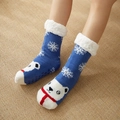 Blue winter slipper socks with polar bear patterns and non-slip soles for home - Blue Scarf Bear
