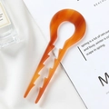 U-shaped acetate hair pin in amber tortoiseshell with anti-slip design for buns - 3# Coffee