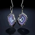 Vintage bohemian purple agate slice earrings with silver edges and gold bead accents - Style D-Bohemian Agate Slice