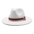 Classic white wool fedora hat with a vintage red and blue patterned decorative band - White