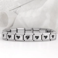 Close-up detail of stainless steel charm bracelet with heart and arrow engraving - 0188 - One Arrow Through The Heart - Black 1 Section