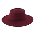 Classic burgundy wool felt fedora with 9cm wide brim and retro flat top jazz style - 58cm One Size / Burgundy