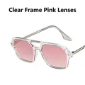 Retro pilot sunglasses with transparent white frames and gradient pink lenses for women - Transparent White Frame Pink Lens