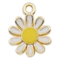 White daisy enamel charm with gold metal frame for DIY jewelry and earring making - Chrysanthemum 11.4x14.6mm