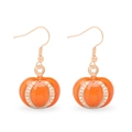 Handcrafted orange pumpkin enamel drop earrings with gold metal accents for Thanksgiving - Alloy Enamel Pumpkin
