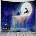Tapiz navideño con trineo de Papá Noel y luna llena sobre fondo azul oscuro - 150x130cm / Patrón 2