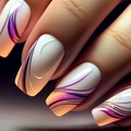 Long square press-on nails featuring white base with artistic colorful swirl patterns - Glue Style (Y-521)