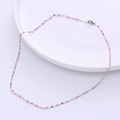 Chic titanium steel 18-inch necklace with pink enamel lip pendants and lobster clasp - Steel + Pink Enamel