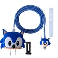 Blue hedgehog silicone charger case set with cable protector and spiral wrap for 20W plug - Sonic / Five-Piece Set