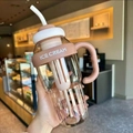 Pink high-capacity plastic straw cup with silicone handle and ICE CREAM printing - Belly Cup / Brown