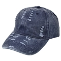 Distressed vintage washed denim baseball cap with street style ripped hole details - Adjustable / Navy Blue