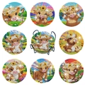 DIY diamond painting coaster set with 8 highland cow patterns and a black metal holder - Highland Cow Series Style