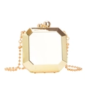 Golden octagonal mirrored evening clutch bag with metallic finish and beaded chain strap - Gold