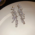 Silver-tone long butterfly drop earrings with cubic zirconia and droplet crystals - Silver-Clear-Bow (52#Butterfly Pave Drop)
