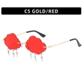 Cloud shaped rimless sunglasses with red lenses gold frame and silver lightning charms C5 - Gold Frame Red Lenses