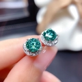 Green moissanite earrings in S925 sterling silver with a swirl halo floral design - A Pair Of Platinum-gold Leds-153