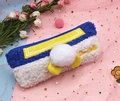 Astuccio in peluche blu con pompon bianco e design stile marinaio per ragazze - Blu e Bianco