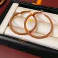 Detail van bruine geflokte oorringen gepresenteerd in een luxe zwarte sieradendoos - Ronde Ring / Bruin