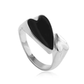 Anillo abierto minimalista de doble corazón en plata y esmalte negro con diseño moderno - Abierto Ajustable / Plata Negro