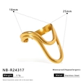 Detail of waterproof gold plated stainless steel wavy ring showing dimensions and weight - Adjustable Open / Gold Irregular Wavy Style (NB-R24317)
