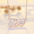 18K rose gold titanium steel necklace featuring a 520 heart pendant with sparkling crystals - 520 Heart Style (8868) / Rose Gold