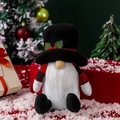 Gnomo de Navidad nórdico de peluche con sombrero de copa negro y mangas de cuadros rojos - Gnomo sentado sin rostro (sombrero de copa negro)