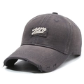 Distressed charcoal grey washed denim baseball cap with white Zero embroidery - Zero Embroidery / Gray