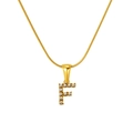 Gold plated stainless steel snake chain necklace with pearl-inlaid letter F pendant - F (S-P149-F)