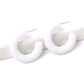 Thick white C-shaped hoop earrings with S925 silver pins on minimalist white background - White