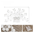 Silver bridal hair comb with pearls and acrylic crystals shown with size dimensions - Silver HS-J6967S