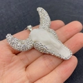 White bull head pendant with sparkling rhinestones and acrylic stone effect on palm - White Body + Silver Rhinestones