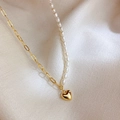 Gold paperclip chain necklace with white freshwater pearls and a heart pendant - Gold Heart Patchwork Freshwater Pearl Necklace