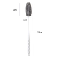 Grey and white long-handled silicone bottle brush with 28cm total length dimensions - White / Bulk Packaging