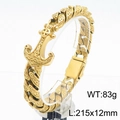 Bracciale punk oro in acciaio con ciondolo ancora vichinga e croce misura 215x12mm - 215x12mm / Oro (KB184810-KJX)