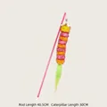 Pink wand teaser toy featuring a colorful plush caterpillar and a metal bell for cats - Pink Funny Caterpillar