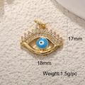 Macro shot of gold Evil Eye charm with blue enamel, showing dimensions 17mm by 18mm - A0280-Gold Enamel Eye (17x18mm)