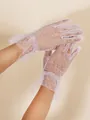 Guantes de malla rosa claro con lunares y puños con volantes para mujer - Talla única / Blanco (Lunares Rosas)