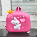 Pink toddler hardshell backpack with 3D cute rabbit and heart motifs for school - Rose Red Rabbit