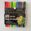 12-color dual-tip watercolor markers with brush and fineliner tips for art and drawing - 12 Colors (Black Barrel Soft Pouch)