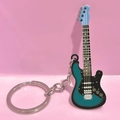 Micro electric guitar keychain in teal and black finish with silver metal ring - Teal