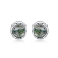 Minimalist S925 sterling silver stud earrings with natural green moss agate stones - 925 Silver / Thick Silver White Gold