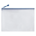 White A4 mesh file bag with blue zipper for student document storage and organization - Morandi Dark Blue - Blank