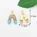 Ciondolo scarpetta danza azzurra smaltata con placcatura oro e strass, altezza 2,5 cm - Scarpette da ballo blu lago
